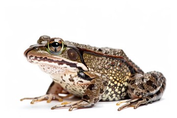 Obraz premium the beside view African Clawed Frog, left side view, white copy space on right, dutch angle view, isolated on white background