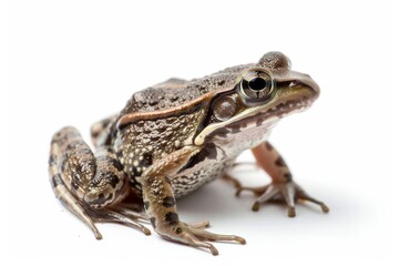 Fototapeta premium the beside view African Clawed Frog, left side view, white copy space on right, isolated on white background