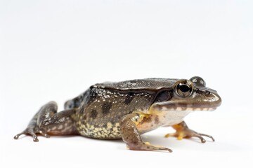 Obraz premium the beside view African Clawed Frog, left side view, white copy space on right, isolated on white background