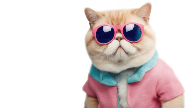 Stylish cat wearing sunglasses and a colorful outfit, exuding cool vibes, isolate on transparent background, cutout, png - Powered by Adobe