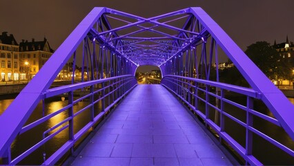 Purple Illuminated Bridge at Night.