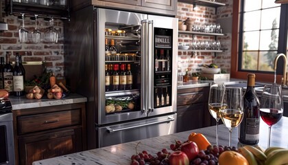 Close up view of refrigerator featuring a sophisticated built in touchscreen display