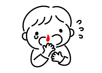 鼻血にびっくりして慌てる男の子
A boy is surprised and panicked by a nosebleed