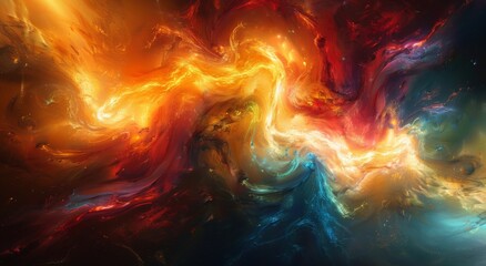 Abstract Space Painting With Vivid Colors and Swirling Nebulae