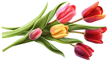 Fototapeta premium A bouquet of tulips with green stems isolated on a white background