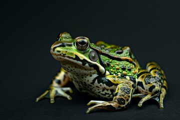 Obraz premium the beside viewNorthern Leopard Frog, left side view, white copy space on right, isolated on black background