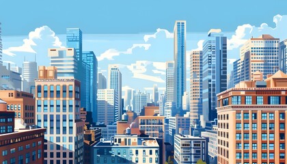 Fototapeta premium A View of a Cityscape with a Blue Sky and White Clouds
