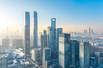 Aerial View of Skyscrapers in Shanghai, China