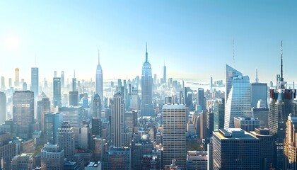 New York City Skyline in a Misty Morning