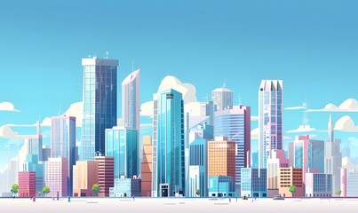 Obraz premium Modern City Skyline with Tall Buildings and Blue Sky