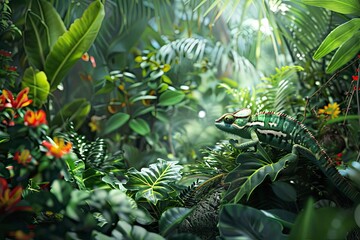 Fototapeta premium Create a photorealistic image of a lush jungle scene at midday, with the main object, with generative ai