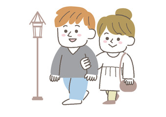 腕を組んで歩くカップルのイラスト