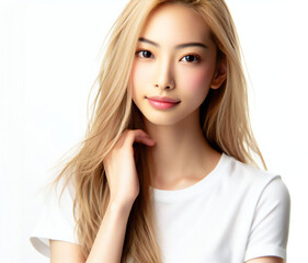 Naklejka premium 白いTシャツの美女