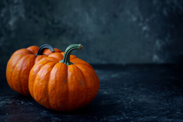 Spooky Halloween Pumpkins on a Black Background: Dramatic and Festive