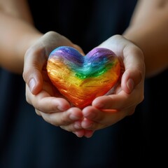 Embracing Equality: Close-up of Hands Holding Rainbow Heart, Symbolizing Social Responsibility
