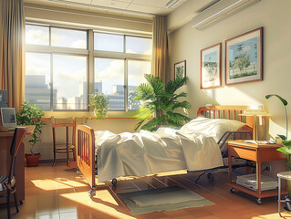 Obraz premium Warm and Inviting Nursing Home Room with Visiting Area for Comfortable Stay