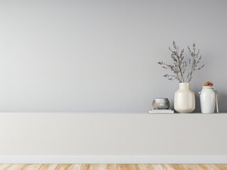 Minimalist interiors in a luxury property with minimal furniture, balanced lighting and copy space for text. Residential Real Estate interiors design composition in neutral colors.