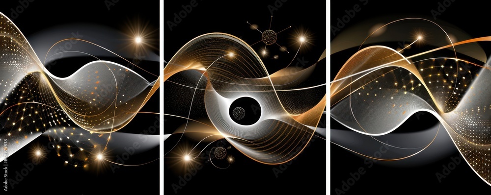 Poster abstract wormhole framed by swirling quantum mechanics patterns, hints of exotic matter, space-time.