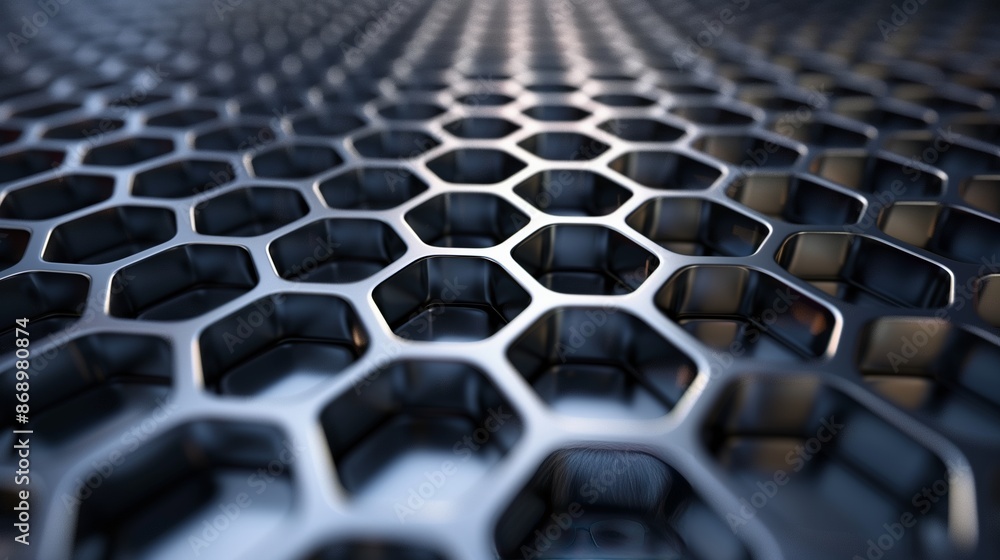Poster a cutting-edge 3d background with intricate hexagonal grids and sleek metallic textures for a modern