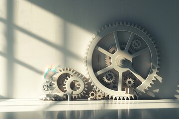 Fototapeta premium A clock with gears on it is on a wall