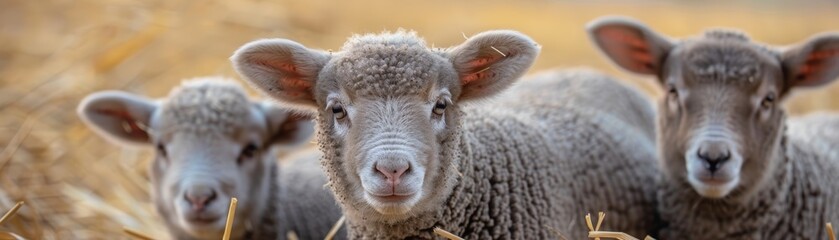 Three young sheep looking at the camera.