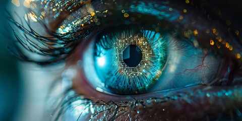 Eye Design Abstract Blue Iris with Vision Illustration in Macro View