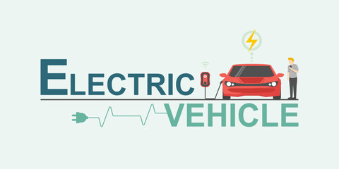 Electric car connected plug in charging station, Innovative smart vehicles energy saving and environmental protection, Renewable energy, Sustainable ecology and Technology for Green city low carbon.