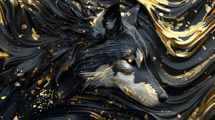 3d wolf Wallpaper Background golden art for digital printing wallpaper, mural, custom design...