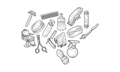 barbershop tools handdrawn collection