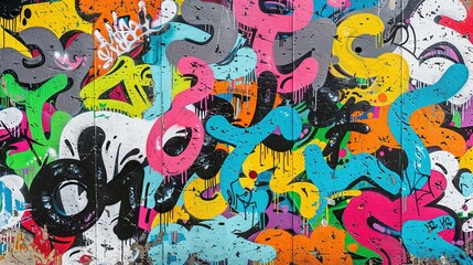 Colorful Graffiti Pattern in Seamless Design on Weathered Concrete