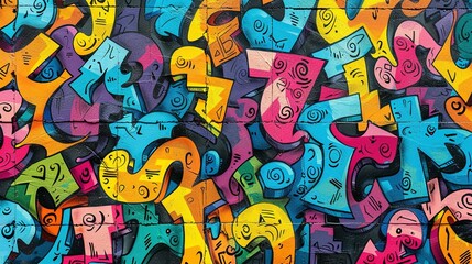 Seamless Graffiti Pattern: Vibrant Colors on Weathered Concrete Wall