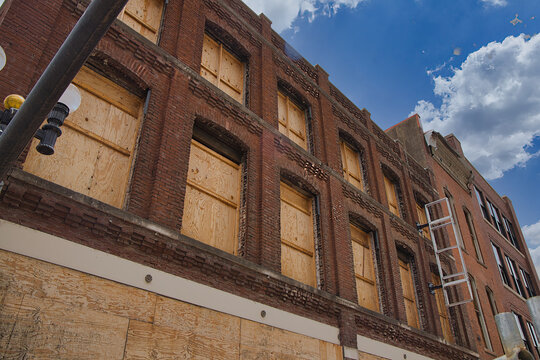 Damaged building from the 2022 Christmas bombing in downtown Nashville