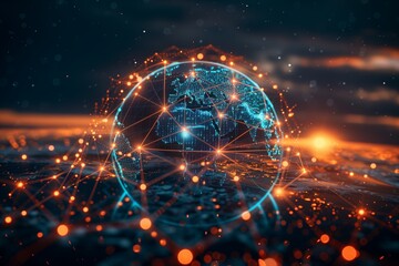 Abstract connected world globe, technology and communication concept