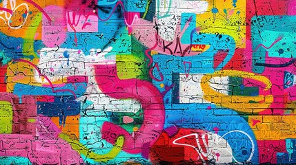 Seamless Graffiti Pattern: Vibrant Colors on Weathered Concrete Wall