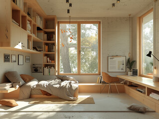 Modernist Space with Project Area and Modular Sleep Unit: Functional and Stylish