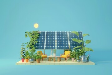 A small house with a blue roof and a green roof