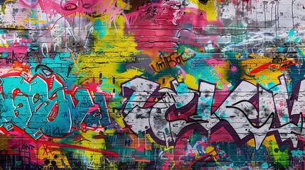 Fototapeta premium Seamless Pattern: Colorful Graffiti on Weathered Concrete Wall