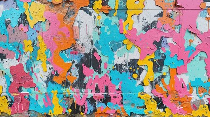 Fototapeta premium Seamless Pattern: Colorful Graffiti on Weathered Concrete Wall