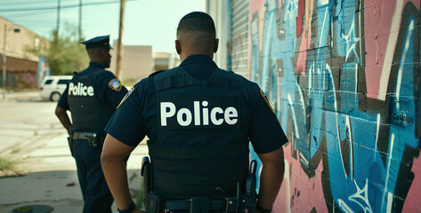 American Police Officers Conducting an Inspection in Uniform
