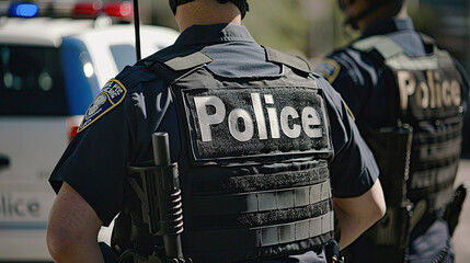 American Police Officers Conducting an Inspection in Uniform