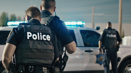 American Police Officers Conducting an Inspection in Uniform