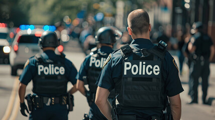American Police Officers Conducting an Inspection in Uniform