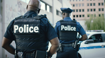 American Police Officers Conducting an Inspection in Uniform