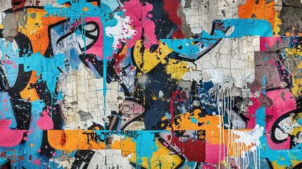 Colorful Graffiti Seamless Pattern on Weathered Concrete Wall