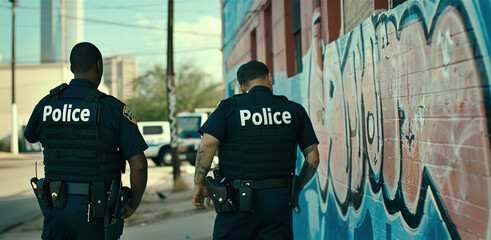 American Police Officers Conducting an Inspection in Uniform
