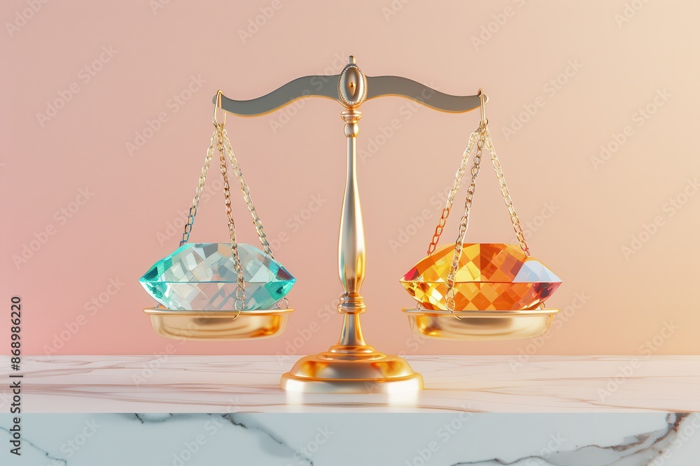 Poster scale with two different colored gems on each side