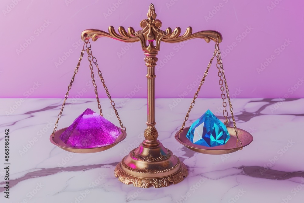 Poster scale with two different colored gems on each side