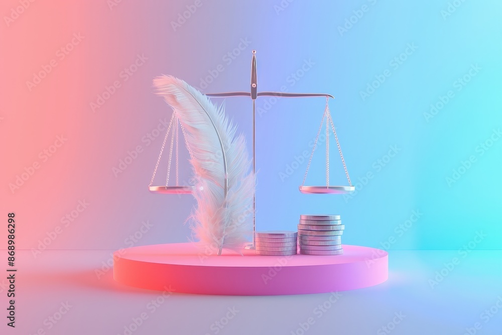Poster a scale with a feather on one side and coins on the other