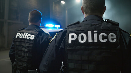 American Police Officers Conducting an Inspection in Uniform