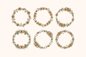 Hand Drawn Sunflowers Wreath Flower